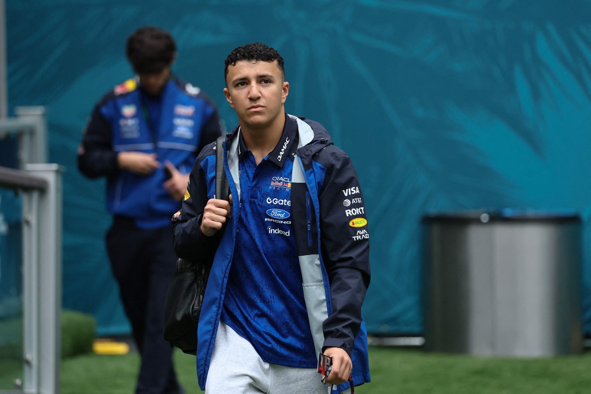 Red Bull Racing's French driver Isack Hadjar arrives ahead of the 2026 Miami Formula One Grand Prix at Miami International Autodrome in Miami Gardens, Florida, on May 3, 2026. Photo by CHARLY TRIBALLEAU / AFP