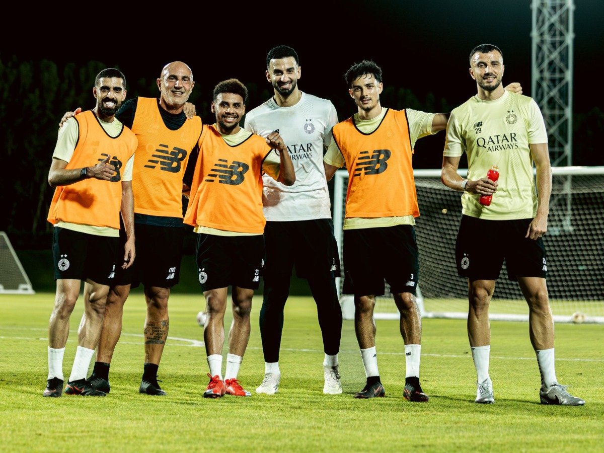 Al Sadd players during a training session yesterday.