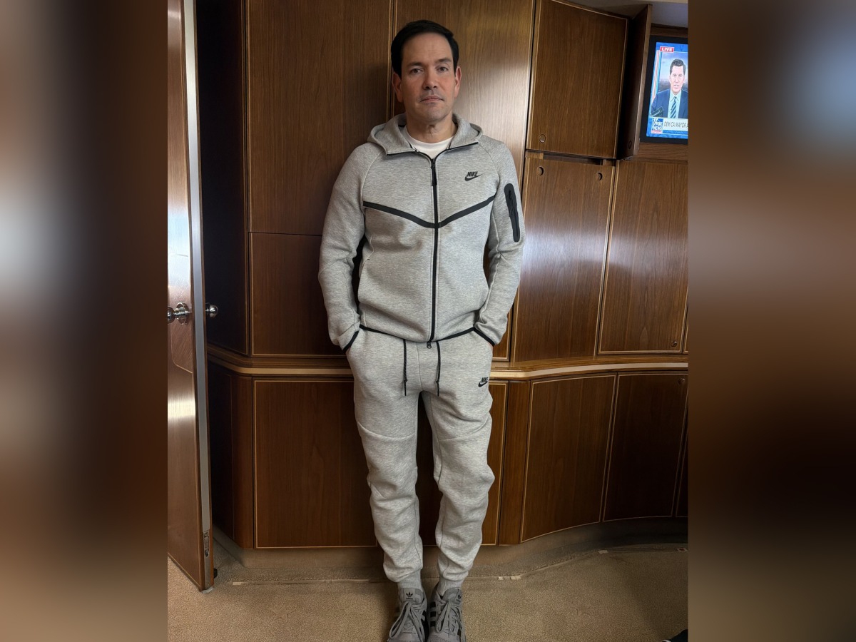 US Secretary of State Marco Rubio in Nike tracksuit. Photo shared by Steven Cheung on X. 
