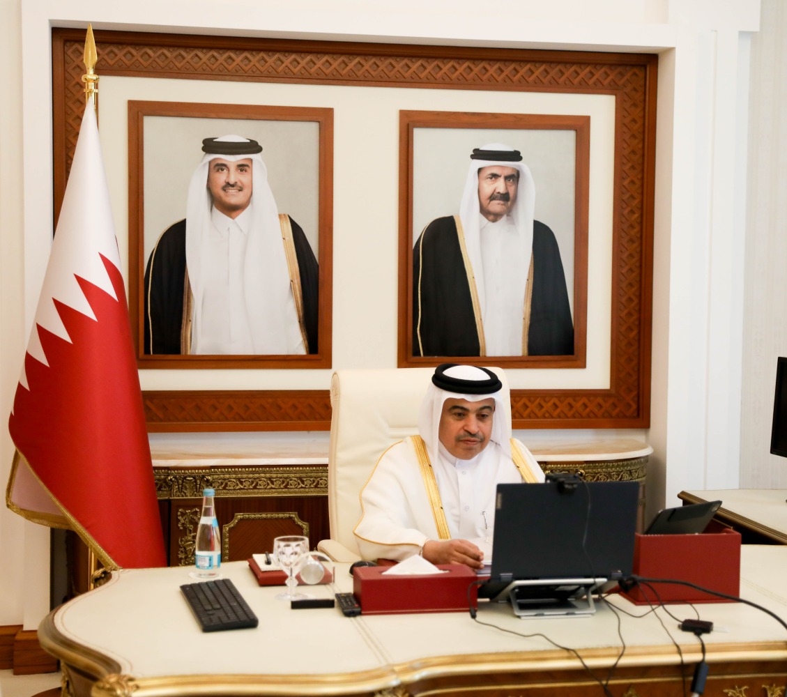 Minister of Finance H E Ali bin Ahmed Al Kuwari during the the 125th Meeting of the Financial and Economic Cooperation Committee of the GCC held virtually yesterday. 