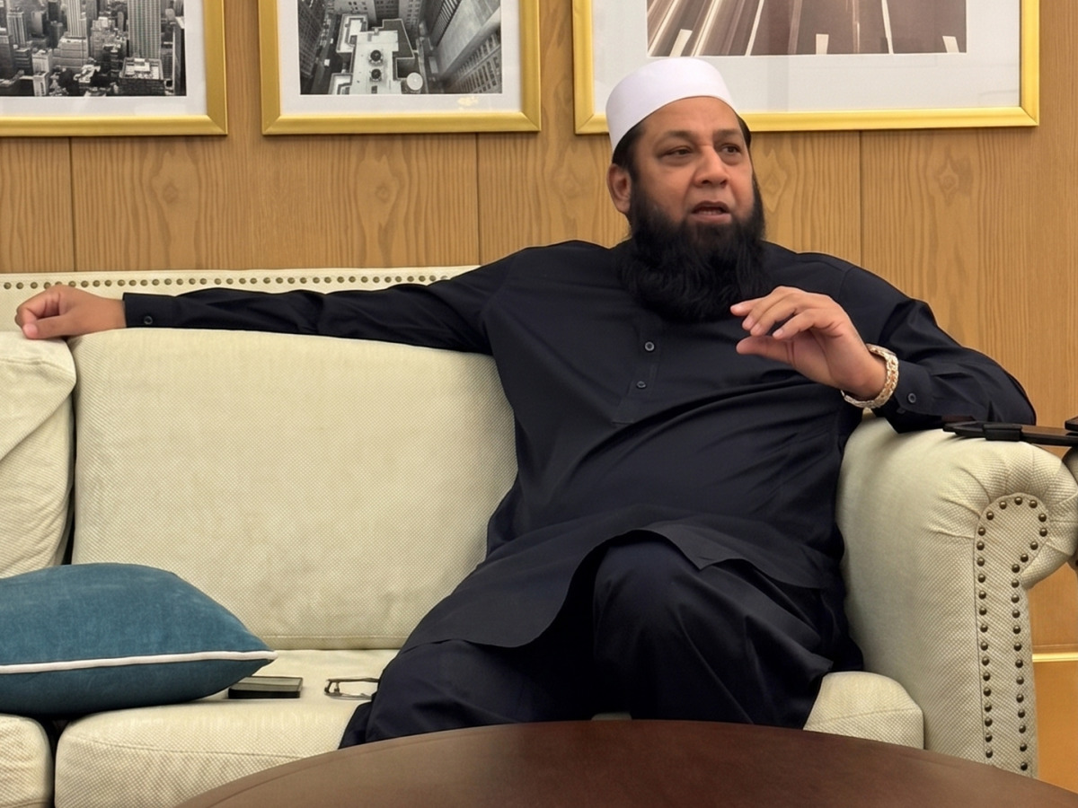 Former Pakistan captain Inzamam-ul-Haq speaks during a meeting in Doha.