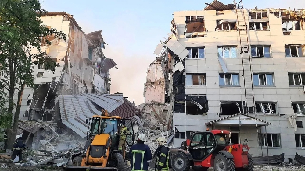 This handout picture released on May 22, 2026 by Leonid Pasechnik, the Moscow-installed head of the Luhansk region of Russian-controlled Ukraine, shows heavily damaged buildings of the Starobilsk professional college of the Luhansk Pedagogical University and its dormitory, following a drone attack in Starobilsk. (Photo by Handout / social media / AFP) 