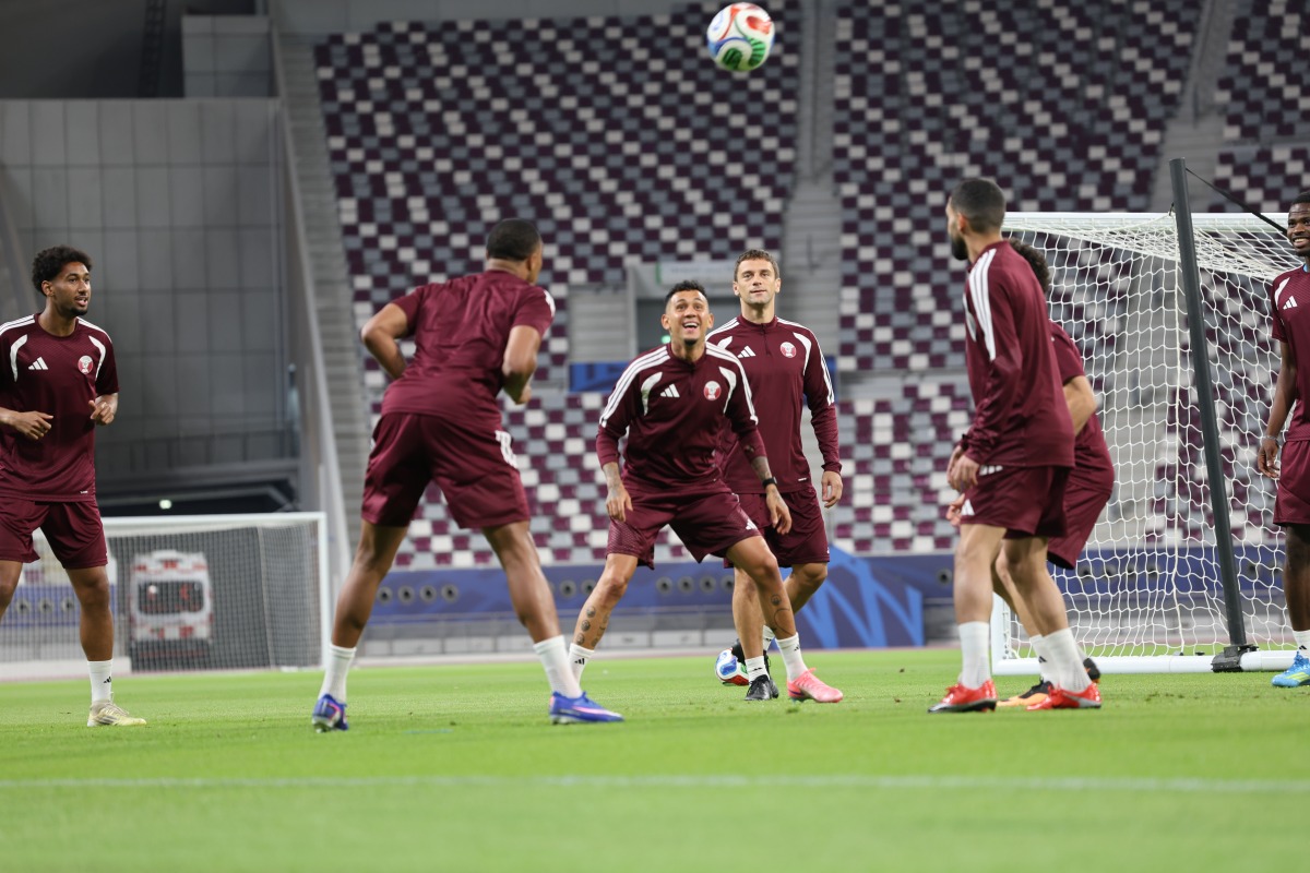 Qatar players during a training session at the Khalifa International Stadium yesterday. PICS: Hana Ramadan/The Peninsula