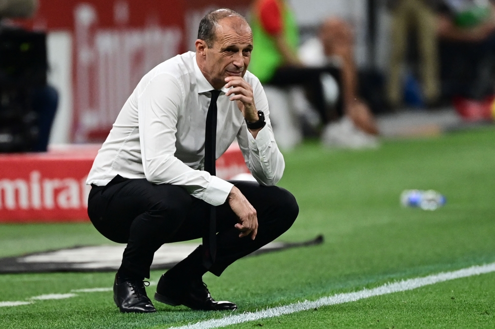 AC Milan's Italian coach Massimiliano Allegri looks on during the Italian Serie A football match between AC Milan and Cagliari at the San Siro Stadium in Milan on May 24, 2026. (Photo by Piero Cruciatti / AFP)