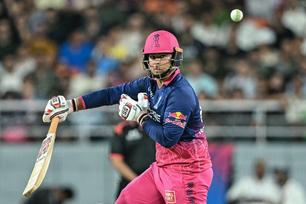Rajasthan Royals' Indian cricket player Vaibhav Sooryavanshi plays a shot during the 2026 Indian Premier League (IPL) T20 Second Qualifier match at the Maharaja Yadavindra Singh International Cricket Stadium on the outskirts of Chandigarh on May 29, 2026. (Photo by Punit Paranjpe / AFP)