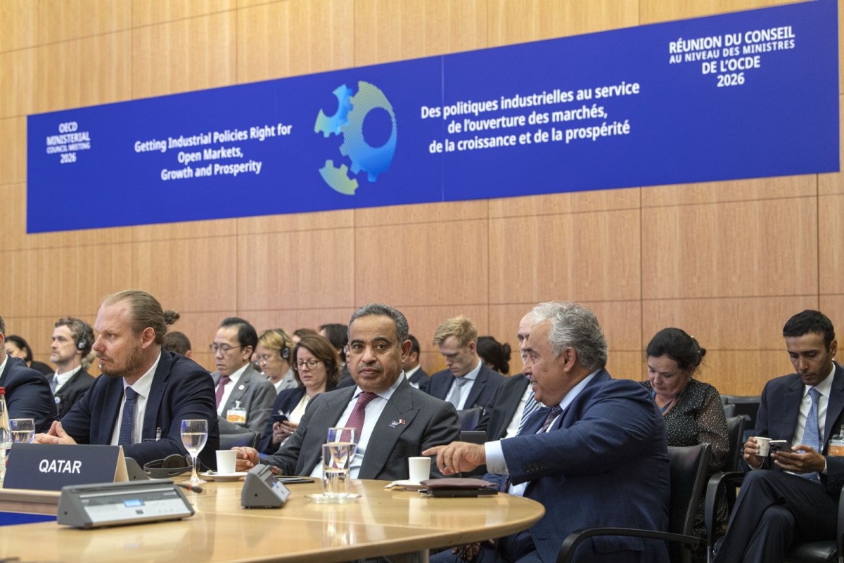 Minister of Finance H E Ali bin Ahmed Al Kuwari attending the opening of the 2026 Ministerial Council Meeting of the Organisation for Economic Co-operation and Development in Paris yesterday.