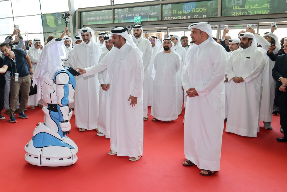 Minister of Commerce and Industry H E Sheikh Faisal bin Thani bin Faisal Al Thani, President of Ashghal H E Eng. Mohammed bin Abdulaziz Al Meer alongside dignitaries and a number of senior officials during the opening of Project Qatar 2026 yesterday.