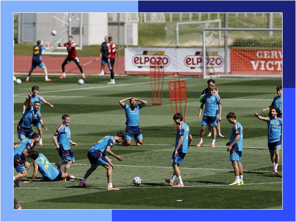 Spain’s players attend a training session. (AFP)