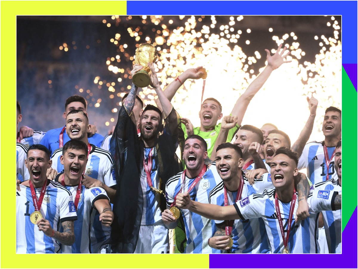 Argentina’s Lionel Messi lifts the trophy after winning the FIFA World Cup Qatar 2022 title, in this December 18, 2022 file photo. (AFP)