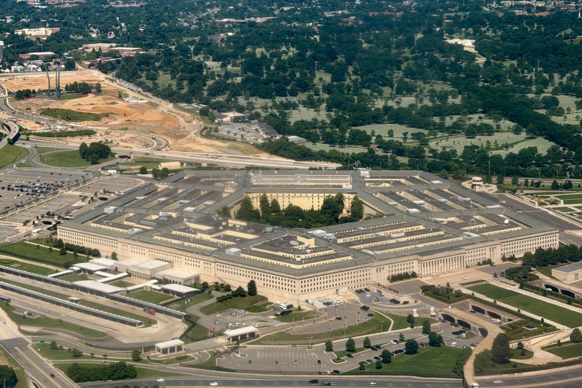 An aerial view of the Pentagon, which houses the US Department of Defense headquarters, in Arlington, Virginia, on May 31, 2026. Photo by Daniel SLIM / AFP