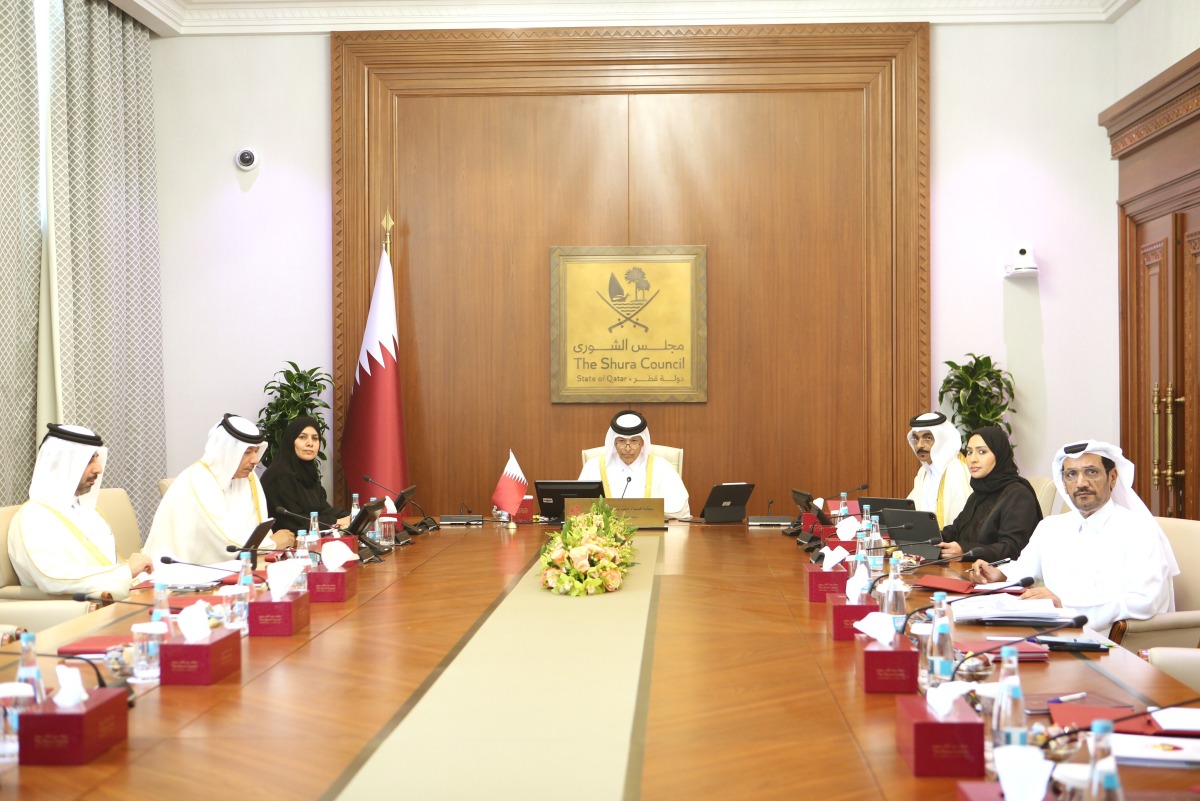 Speaker of the Shura Council H E Hassan bin Abdullah speaking during the 39th session of the Arab Inter-Parliamentary Union held via videoconference.