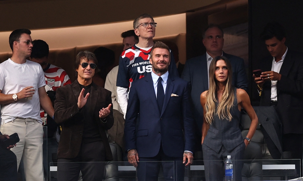 Tom Cruise, David and Victoria Beckham pictured during the FIFA World Cup 2026 Group D match between USA and Paraguay at Los Angeles Stadium on June 12, 2026 in Los Angeles, California. Stu Forster/Getty Images/AFP 