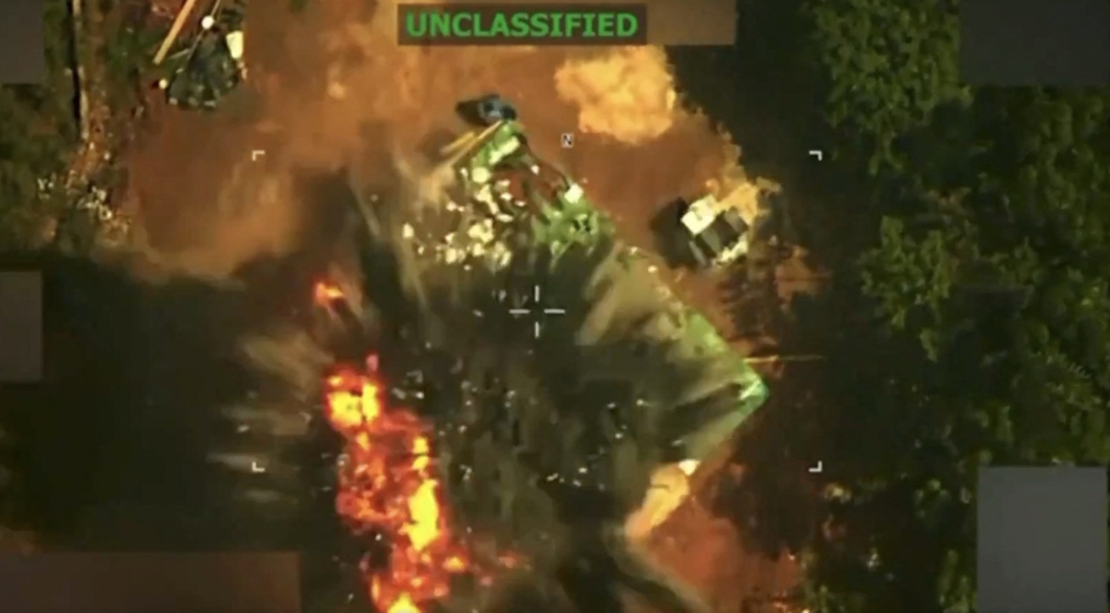 This screen grab from a video posted by US President Donald Trump on his Truth Social account on June 12, 2026, shows what President Trump says is a deadly strike on the leader of Tren de Aragua. (Photo by US President Donald Trump's TRUTH Social account / AFP) 
