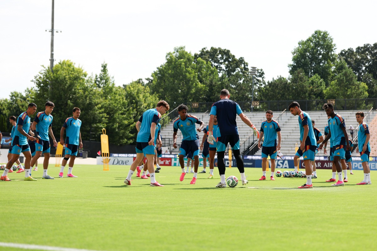 Spain's players in action during a training session. (AFP)