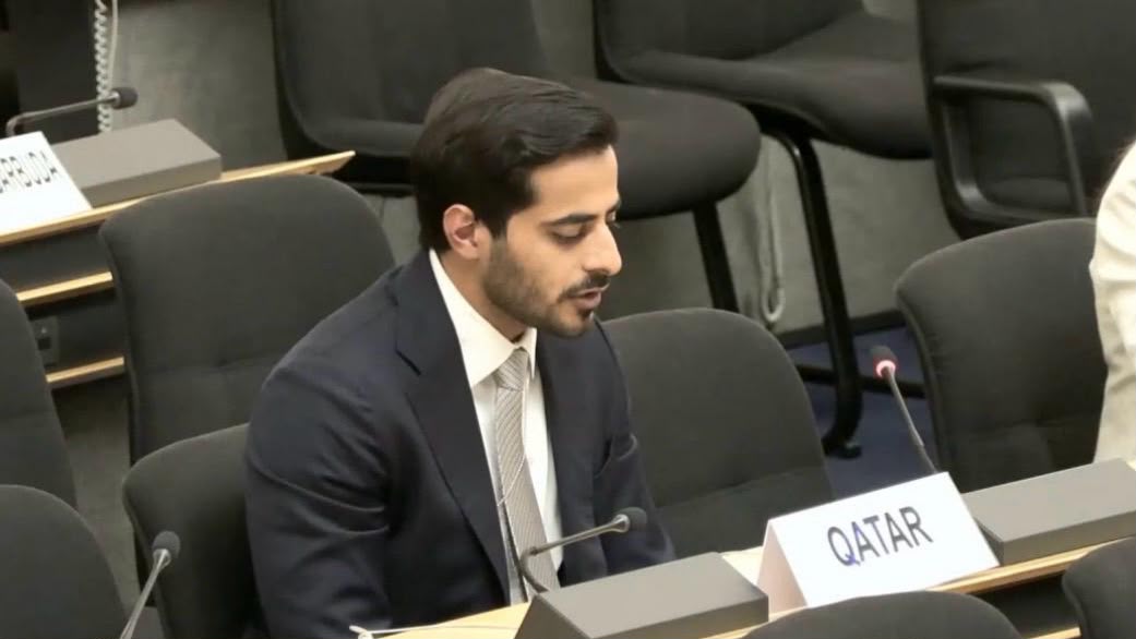 Second Secretary at the Permanent Mission of the State of Qatar to the United Nations Office in Geneva, Hamad Mohammed Al Suwaidi speaking during the meeting. 