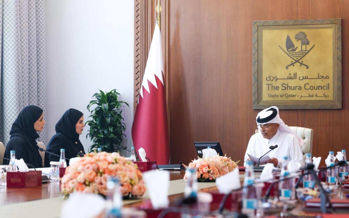 Speaker of the Shura Council H E Hassan bin Abdullah Al Ghanim and Minister of State for International Cooperation H E Dr. Maryam bint Ali bin Nasser Al Misnad during the meeting.