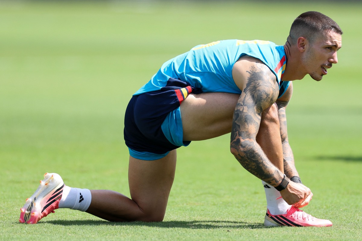 Alex Grimaldo #3 of Spain looks on during the Training at Baylor School on June 29, 2026 in Chattanooga, Tennessee. (Photo by Florencia Tan Jun / GETTY IMAGES NORTH AMERICA / Getty Images via AFP)
