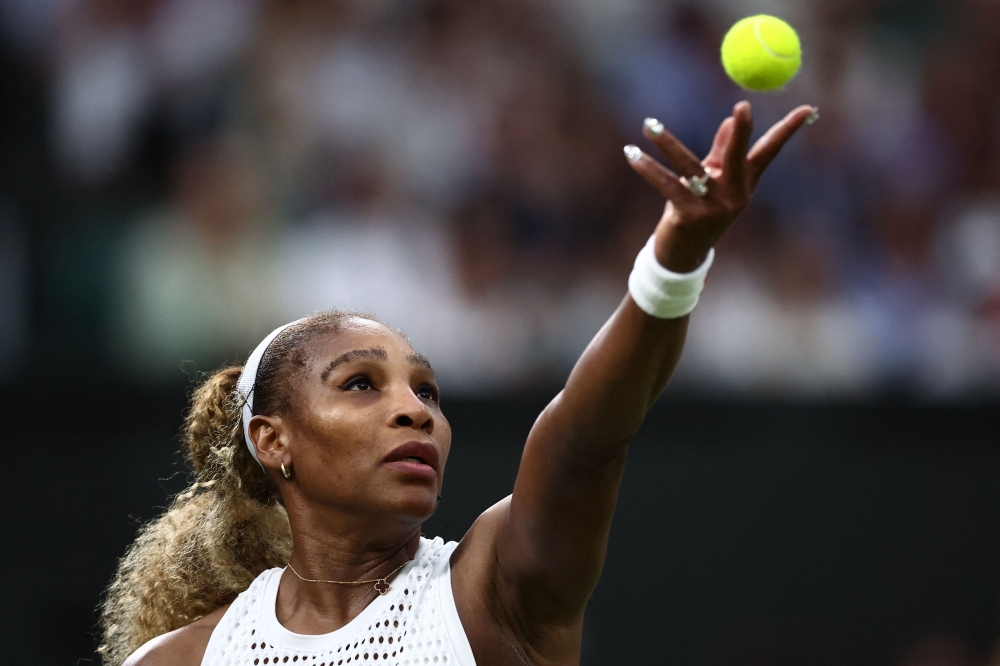 US player Serena Williams serves the ball to Australia's Maya Joint on June 30, 2026. Photo by Henry Nicholls / AFP