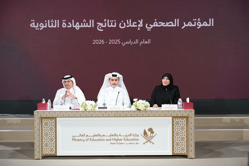 Assistant Undersecretary for Educational Affairs Khalid Al Harqan (center) with other officials during a press conference.