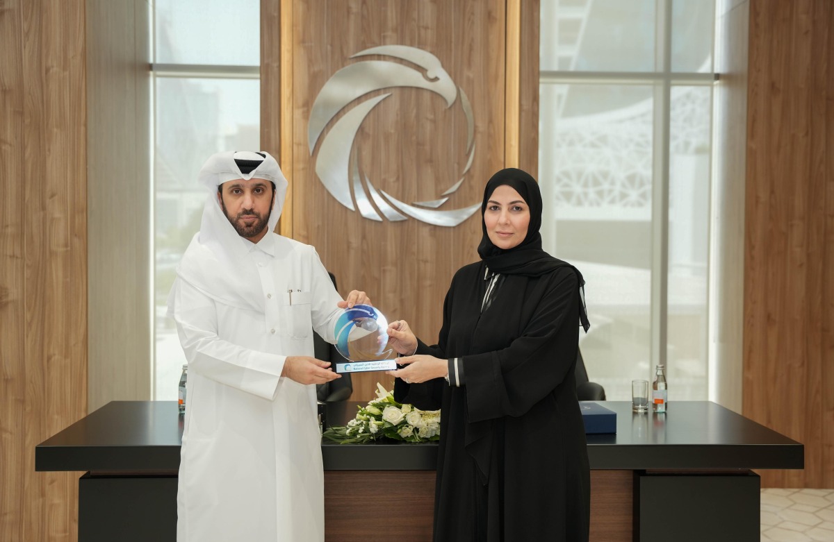 Assistant Director of Cyber Security Policies and Strategies Department at NCSA Dalal Al Aqeedi (right) and Human Resources Director for the Middle East and North Africa at beIN Media Group Hamad Al Sheikh during the signing of the agreement.