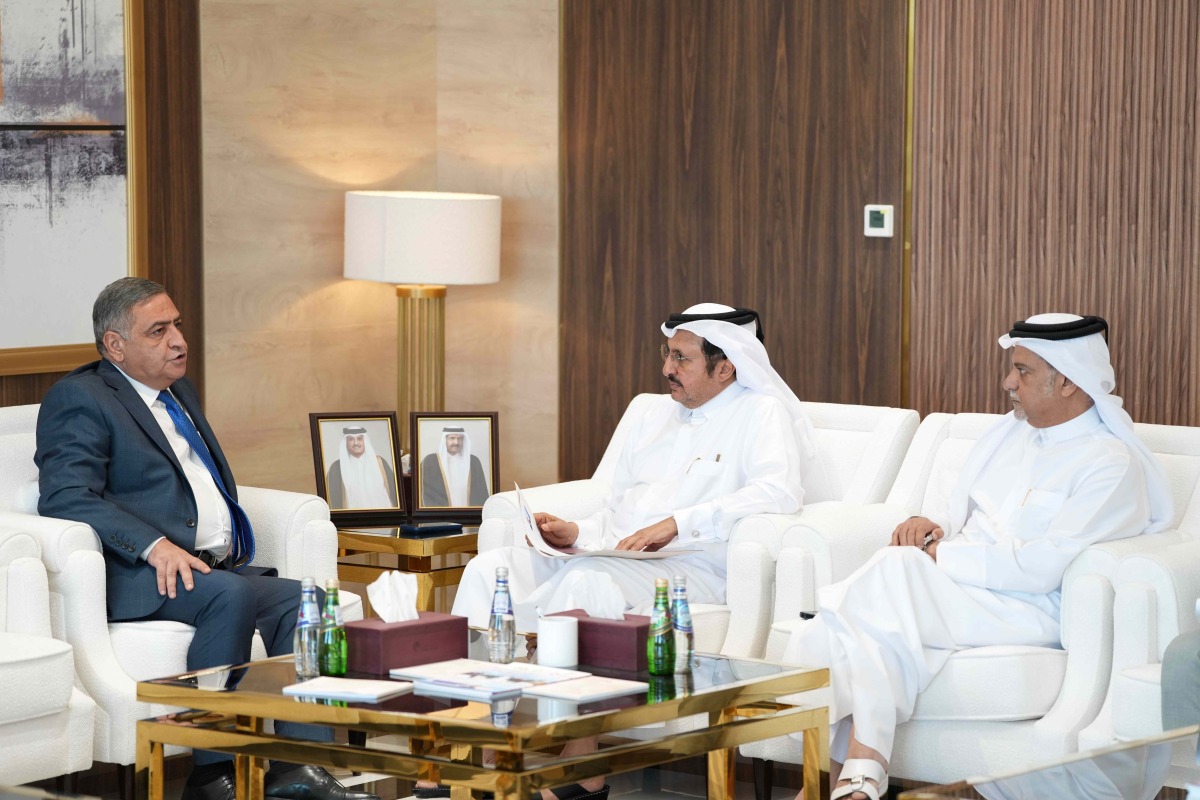Chairman of QC Sheikh Khalifa bin Jassim bin Mohammed Al Thani and QC Board Member Mohamed bin Ahmed Al Obaidli with Ambassador Extraordinary and Plenipotentiary of the Republic of Armenia H E Tigran Gevorkian.