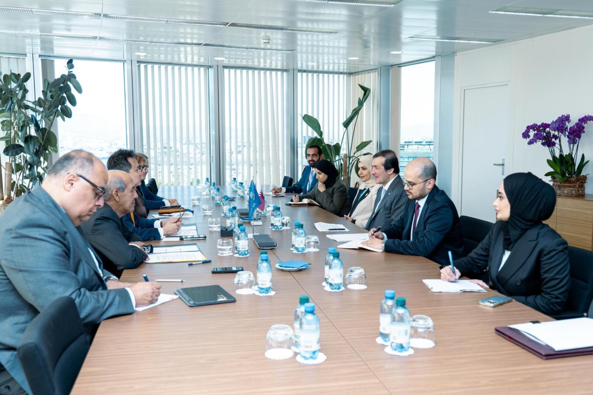Minister of State for Foreign Trade H E Dr. Ahmed bin Mohammed Al-Sayed with heads of international organisations during the meeting.