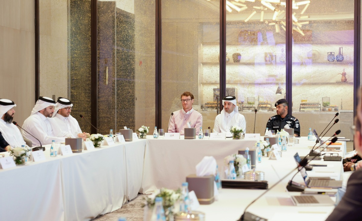 Director of the Government Communications Office and Chairman of the Permanent Web Summit Organising Committee H E Sheikh Jassim bin Mansour bin Jabor Al-Thani with other officials during the meeting.