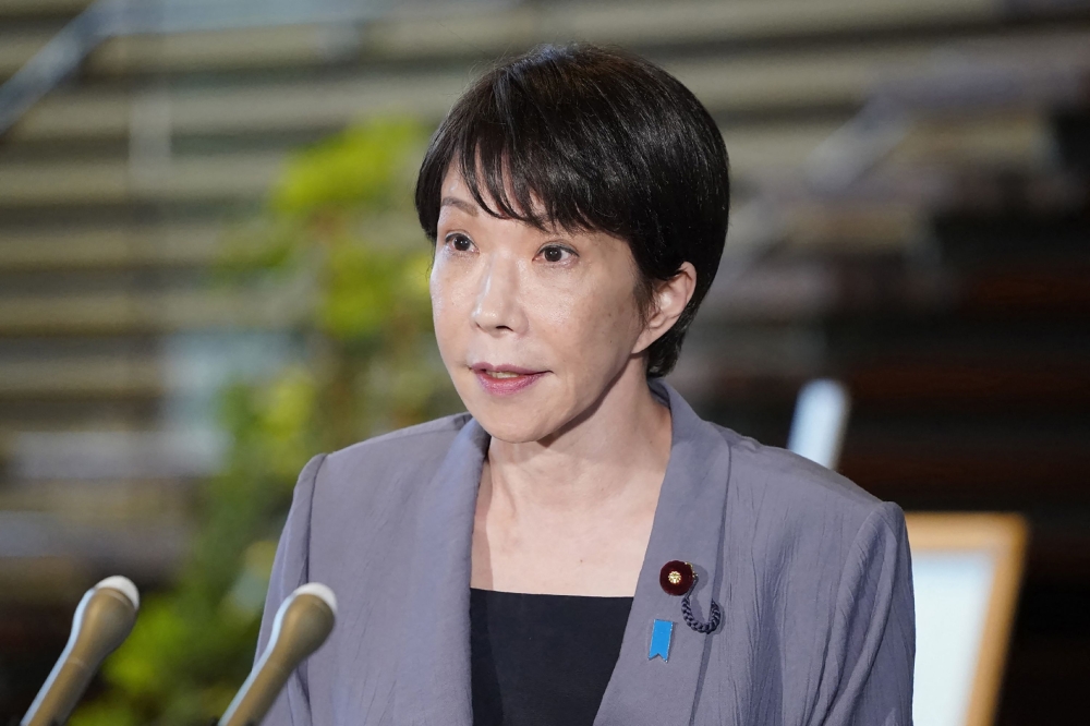 Japanese Prime Minister Sanae Takaichi speaks to the media at the Prime Minister痴 Office, in Tokyo after a 7.1-magnitude earthquake hit southern Japan on July 28, 2026. (Photo by JIJI Press / AFP) / Japan OUT