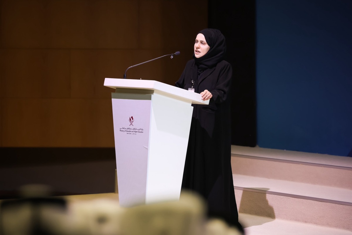 Director of the Scholarships Department Noura Mohammed Al Ansari speaking at the event.
