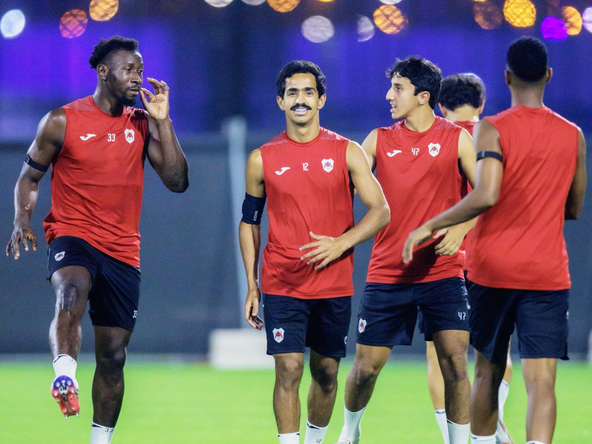 Al Rayyan players gear up for their match against Al Wakrah.