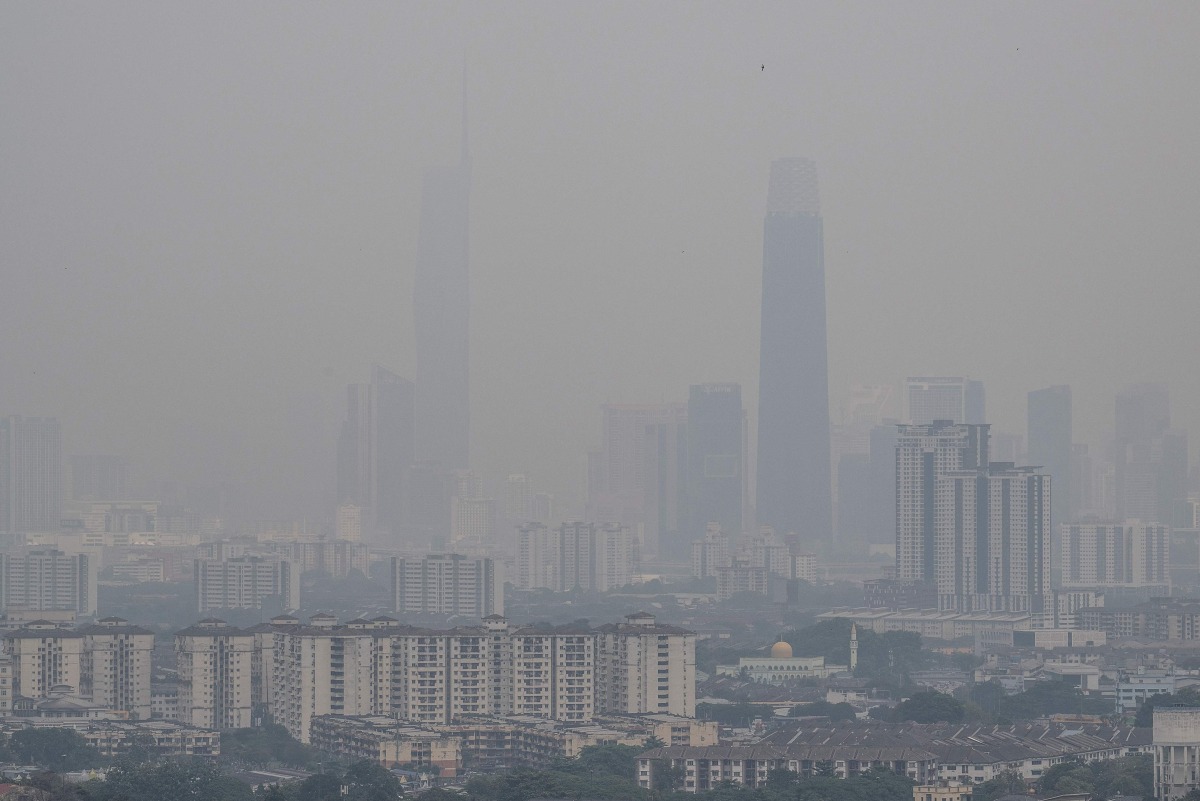 Haze shrouds the Kuala Lumpur skyline as seen from Ampang, in Malaysia's Selangor state, on September 3, 2026. Photo by Mohd Rasfan / AFP
