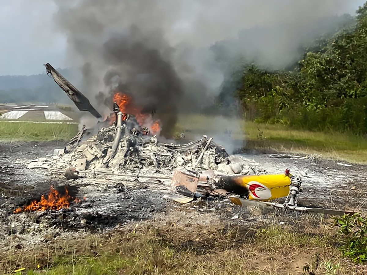 This photo taken on Sept. 8, 2026 shows the site of a helicopter crash in the state of Sarawak, Malaysia. (Bernama/Handout via Xinhua)