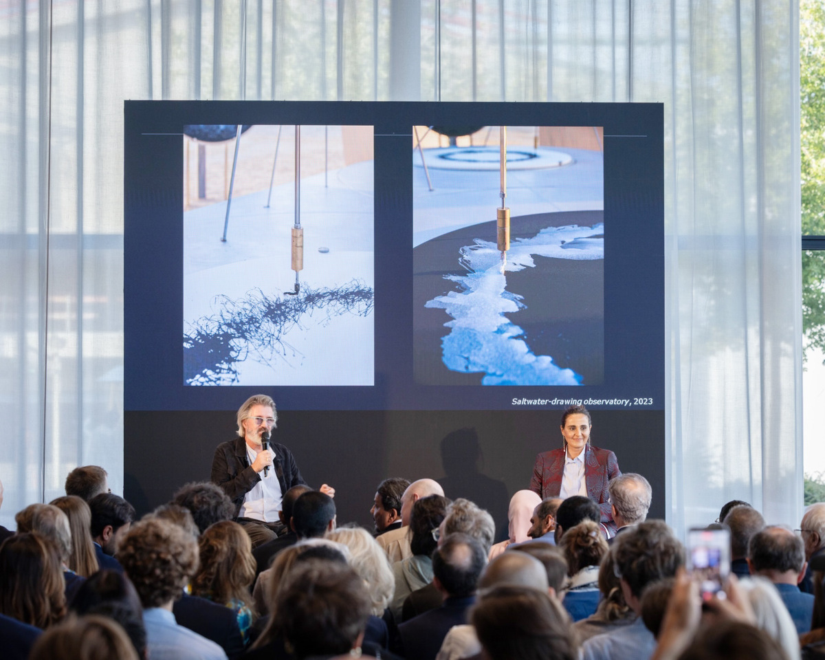 Artist Olafur Eliasson and Chairperson of Qatar Museums H E Sheikha Al Mayassa bint Hamad bin Khalifa Al-Thani during a discussion at Berlin Art Week 2026. Pic: Official Instagram account of H E Sheikha Al Mayyasa. 