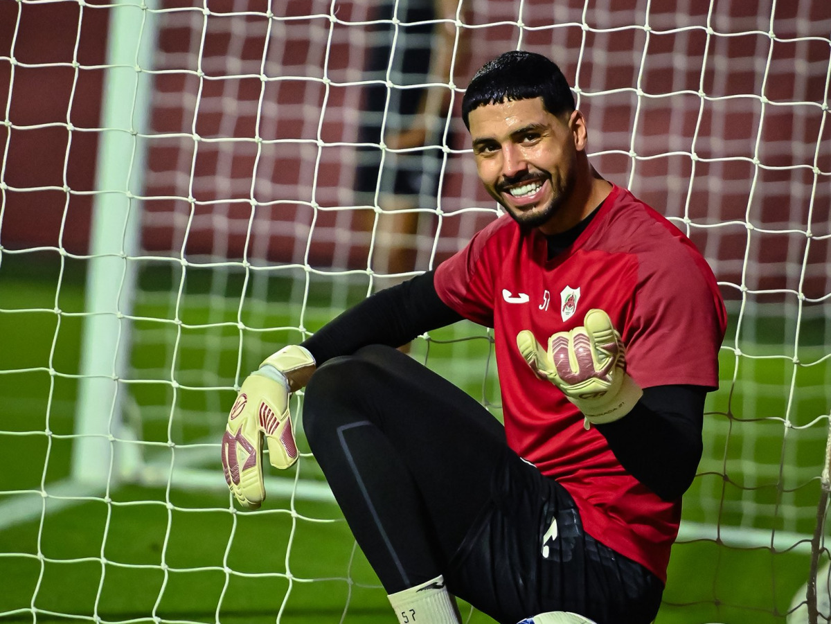 Al Rayyan goalkeeper Mahmoud Abunada during a training session yesterday.