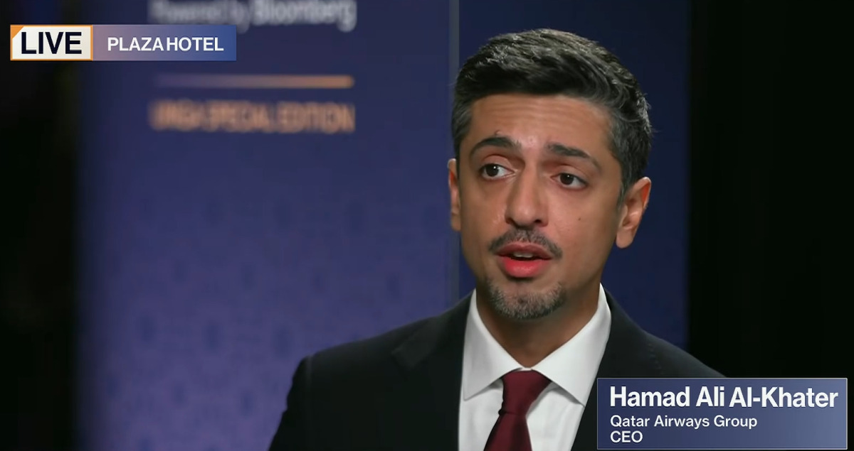 Qatar Airways Group CEO Hamad Ali Al-Khater during the interview with Bloomberg TV 