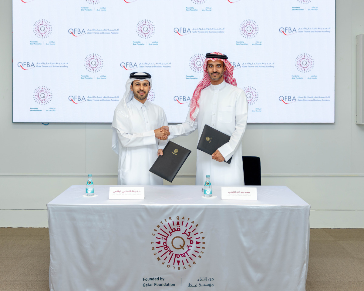 CEO of QFBA Dr. Khalifa Al-Salahi Al-Yafei and Executive Director of QCDC, Saad Abdulla Al-Kharji during the event. 