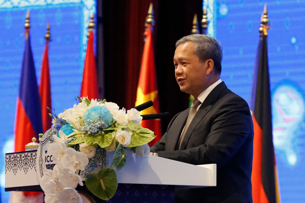 Cambodia's Prime Minister Hun Manet speaks at the opening of the International Conference on Combating Online Scams in Phnom Penh on September 23, 2026. Photo by AFP
