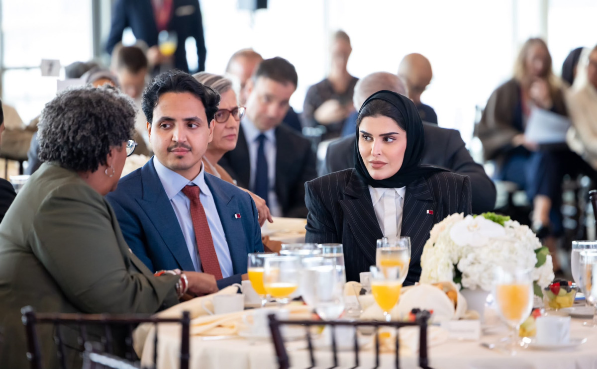 Chairman of Qatar Fund for Development H E Sheikh Thani bin Hamad bin Khalifa Al-Thani; Minister of State for International Cooperation at the Ministry of Foreign Affairs H E Dr. Maryam bint Ali bin Nasser Al-Misnad and other officials during the event.  
