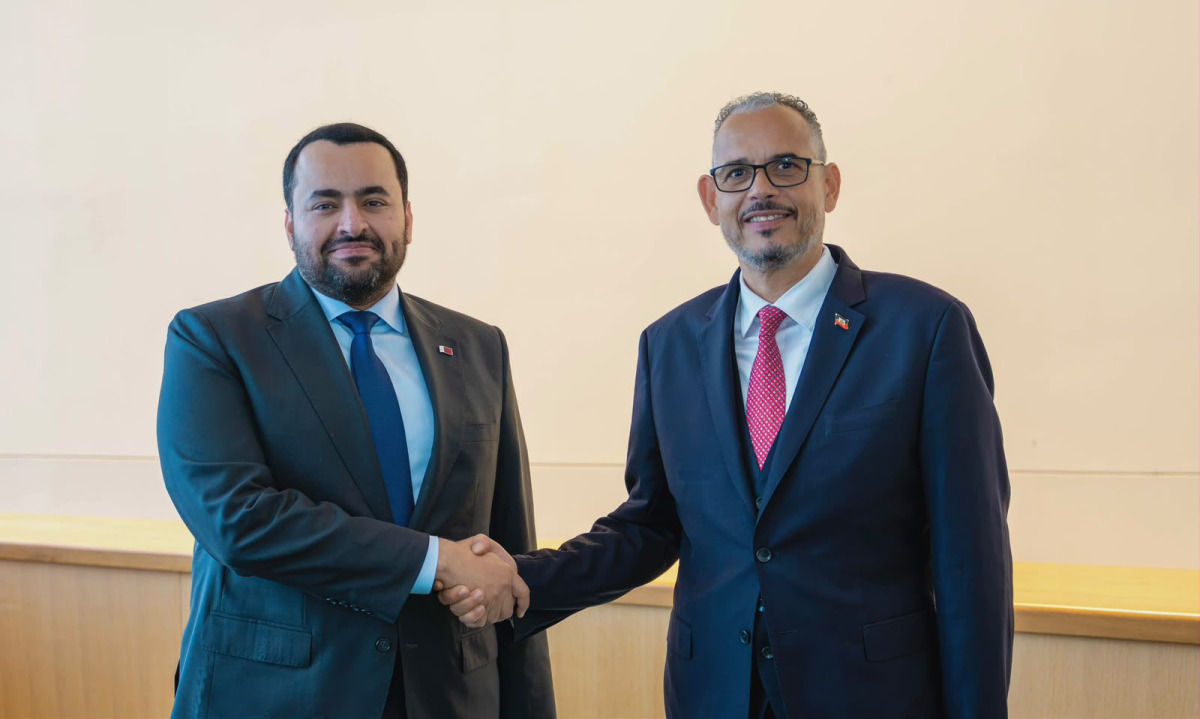 Prime Minister of Haiti H E Alix Didier Fils-Aime meeting Minister of State at the Ministry of Foreign Affairs H E Dr. Mohammed bin Abdulaziz bin Saleh Al Khulaifi.