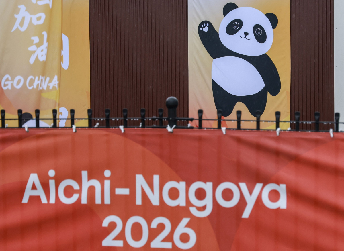 Temporary container huts being used to house Chinese athletes are seen during a press tour of the athletes' village during the 2026 Asian Games at the Garden Pier in Nagoya on September 27, 2026. (Photo by DAVID GRAY / AFP)
 