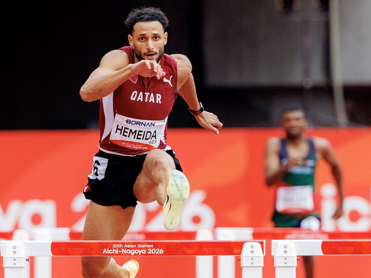 Bassem Hemeida in action during the men's 400 metres hurdles semi-final.
