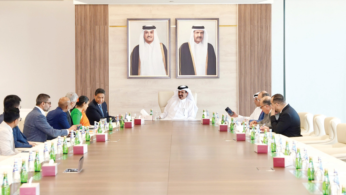 QC First Vice Chairman, Mohamed bin Ahmed bin Twar Al-Kuwari and Chairman of the Commission. Harsha Amarasekera with other officials during the meeting.