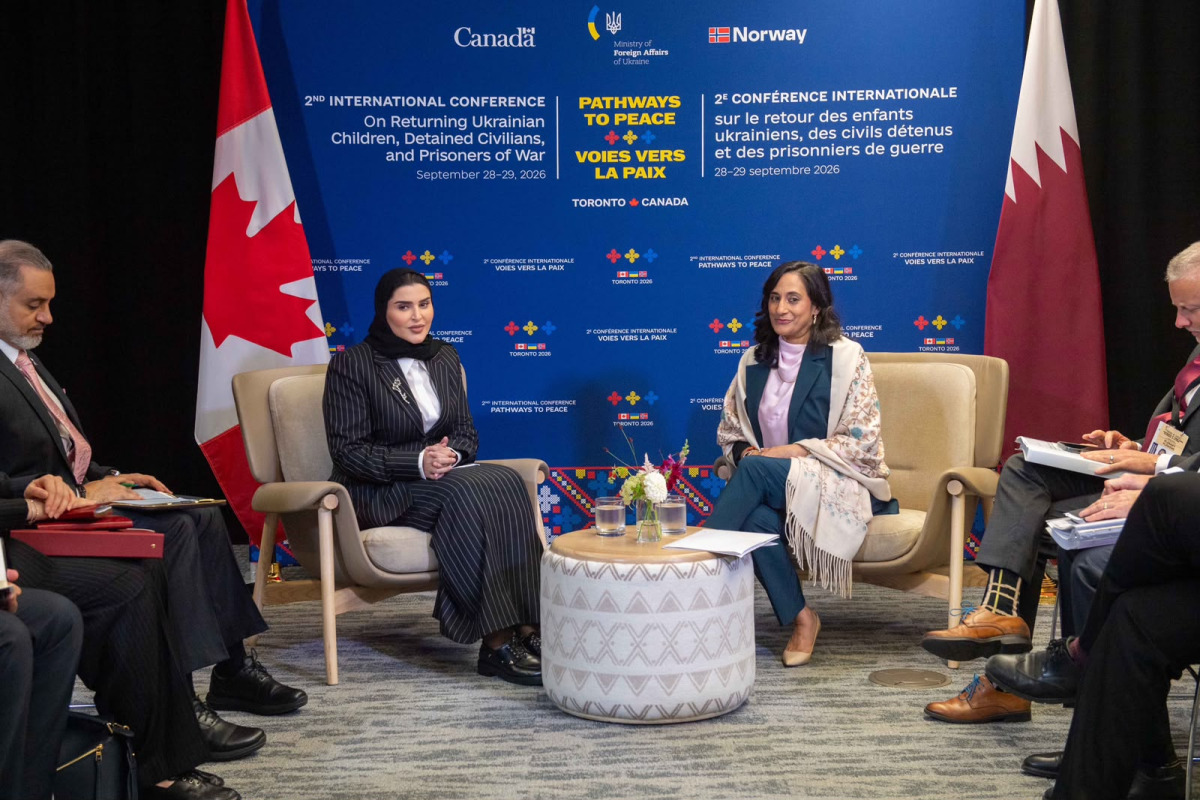 Minister of State for International Cooperation H E Dr. Maryam bint Ali bin Nasser Al Misnad meeting Minister of Foreign Affairs of Canada H E Anita Anand yesterday.
