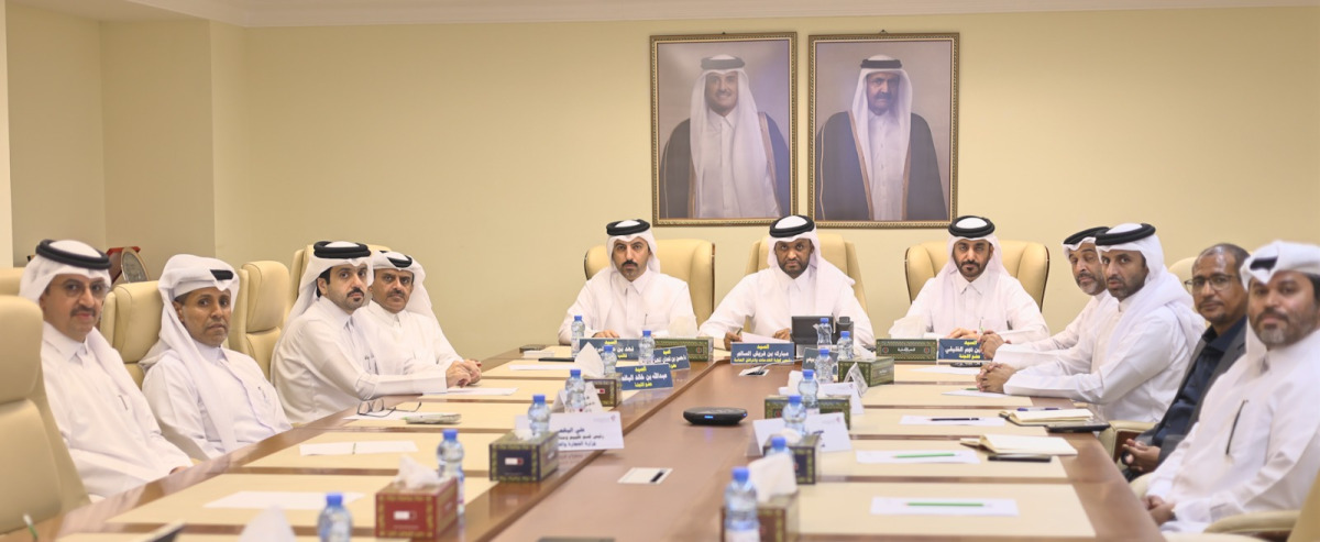 Vice-Chairman of Central Municipal Council H E Mubarak Feraish Al-Salem with CMC members and other officials during a meeting.