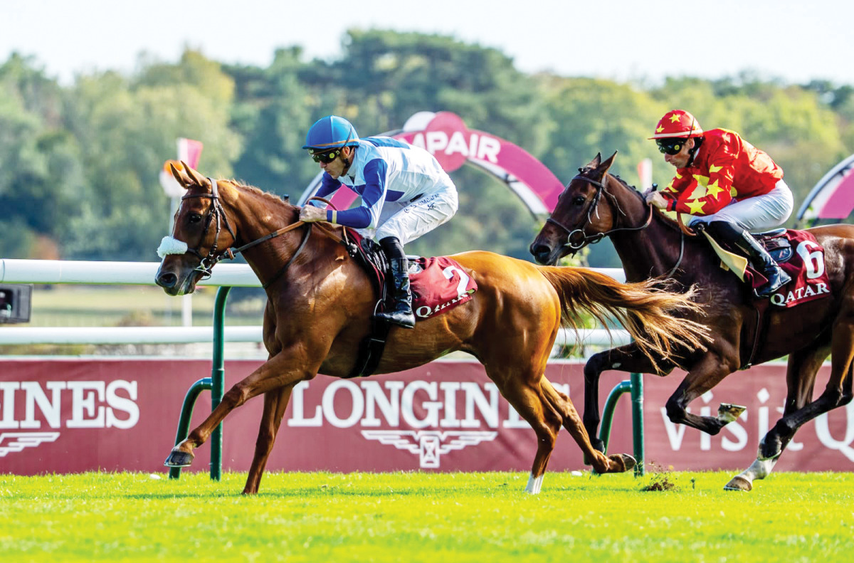 Christophe Soumillon rides Fakhira during the Gr.1 (PA) Qatar Arabian Trophy des Juments.  