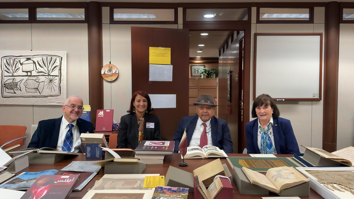 H E Sheikh Faisal bin Qassim Al Thani with officials during a visit to the Library of Congress.