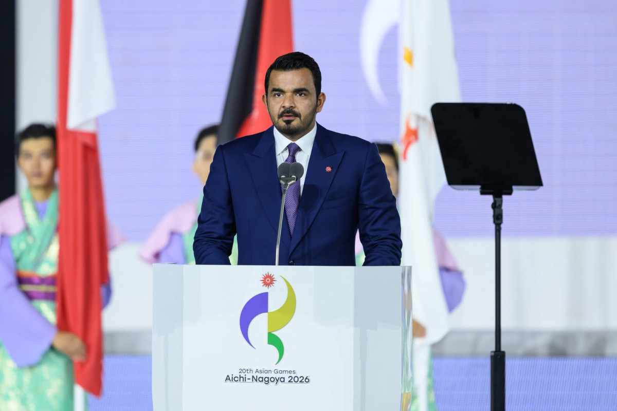 Olympic Council of Asia President H E Sheikh Joaan bin Hamad Al-Thani delivers a speech during the closing ceremony.