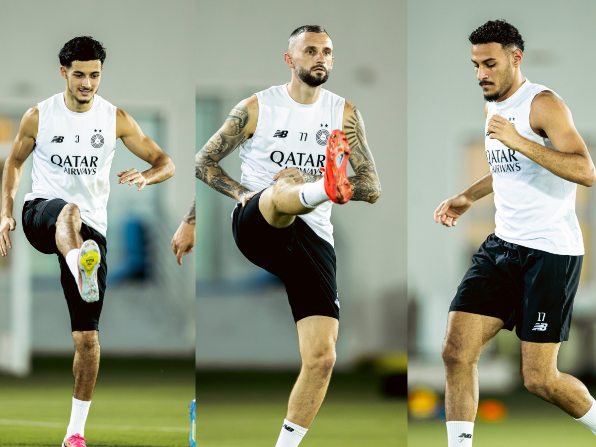 Al Sadd players during a training session yesterday.