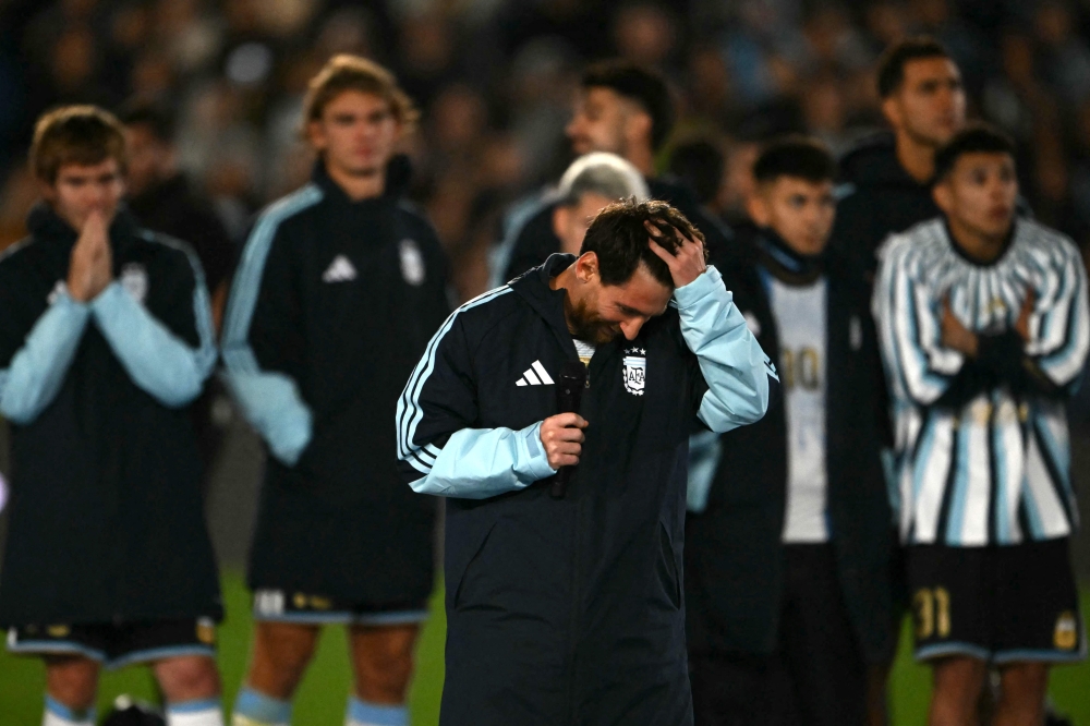Argentina's forward #10 Lionel Messi reacts as he speaks following the international friendly football match between Argentina and Benin on October 6, 2026. (Photo by Luis Robayo / AFP)