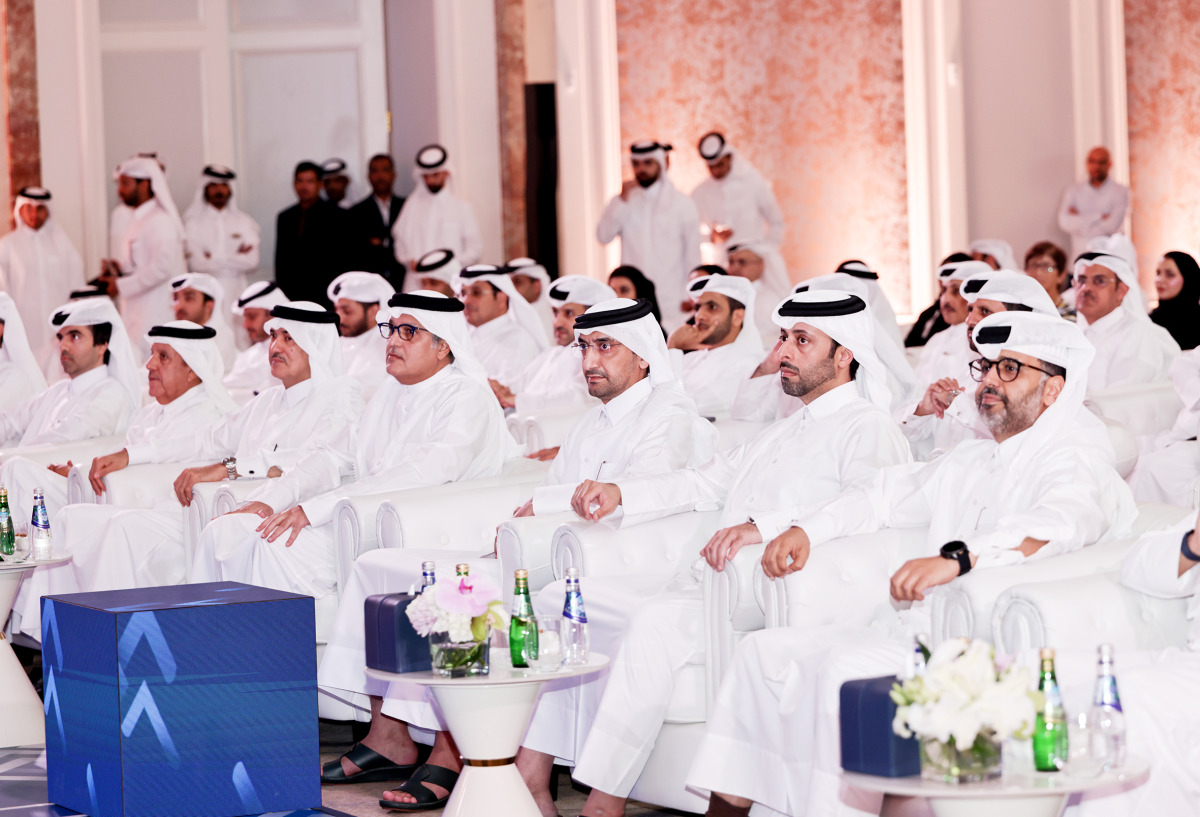 Minister of Justice and Minister of State for Cabinet Affairs H E Ibrahim bin Ali Al Mohannadi (third right), Minister of Communications and Information Technology H E Mohammed bin Ali Al Mannai (fourth right), Minister of Municipality H E Abdullah bin Hamad bin Abdullah Al Attiyah (second right) and other officials at the launch ceremony yesterday. Pic: Salim Matramkot/The Peninsula 
